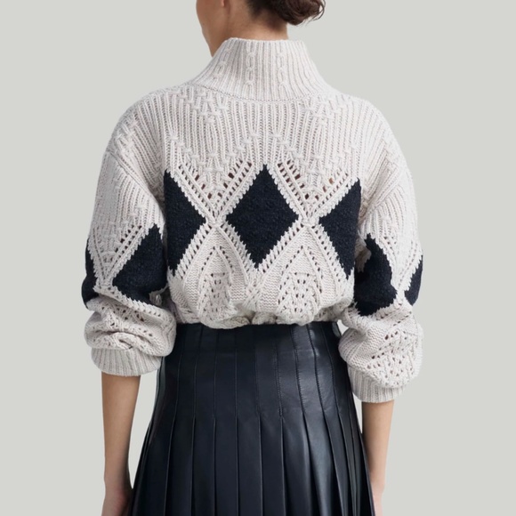 NWT Altuzarra Grady Ribbed Cable-Knit Wool Sweater Ivory/Black Pattern Quiet Lux - Picture 4 of 12